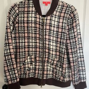 Ivanka Trump Blazer Size 8. Pink, black, white w/brown collar, sleeves&waistband
